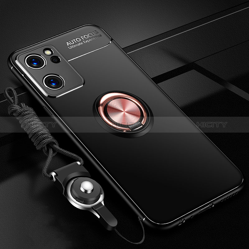 Coque Ultra Fine Silicone Souple Housse Etui avec Support Bague Anneau Aimante Magnetique JM3 pour OnePlus Nord CE 2 5G Or et Noir Plus