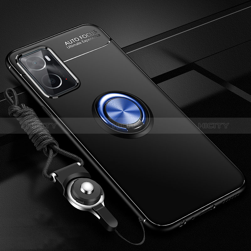 Coque Ultra Fine Silicone Souple Housse Etui avec Support Bague Anneau Aimante Magnetique JM3 pour Oppo A36 Bleu et Noir Plus