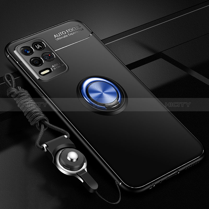 Coque Ultra Fine Silicone Souple Housse Etui avec Support Bague Anneau Aimante Magnetique JM3 pour Oppo K9X 5G Bleu et Noir Plus