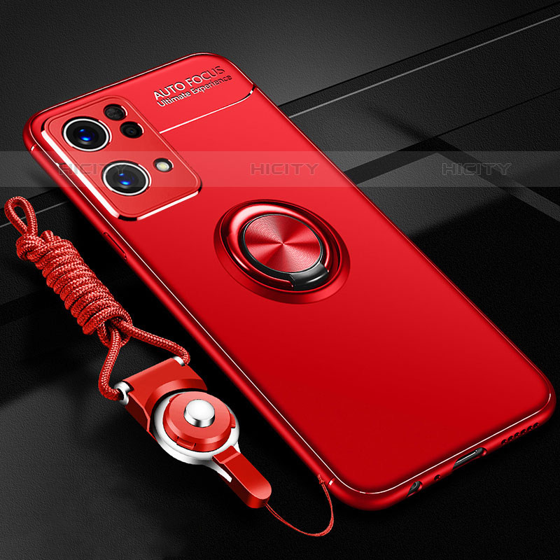 Coque Ultra Fine Silicone Souple Housse Etui avec Support Bague Anneau Aimante Magnetique JM3 pour Oppo Reno7 Pro 5G Rouge Plus