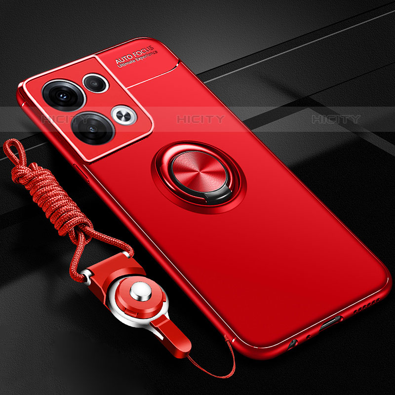 Coque Ultra Fine Silicone Souple Housse Etui avec Support Bague Anneau Aimante Magnetique JM3 pour Oppo Reno8 5G Rouge Plus