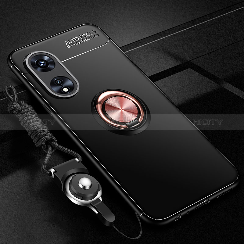 Coque Ultra Fine Silicone Souple Housse Etui avec Support Bague Anneau Aimante Magnetique JM3 pour Oppo Reno8 T 5G Or et Noir Plus