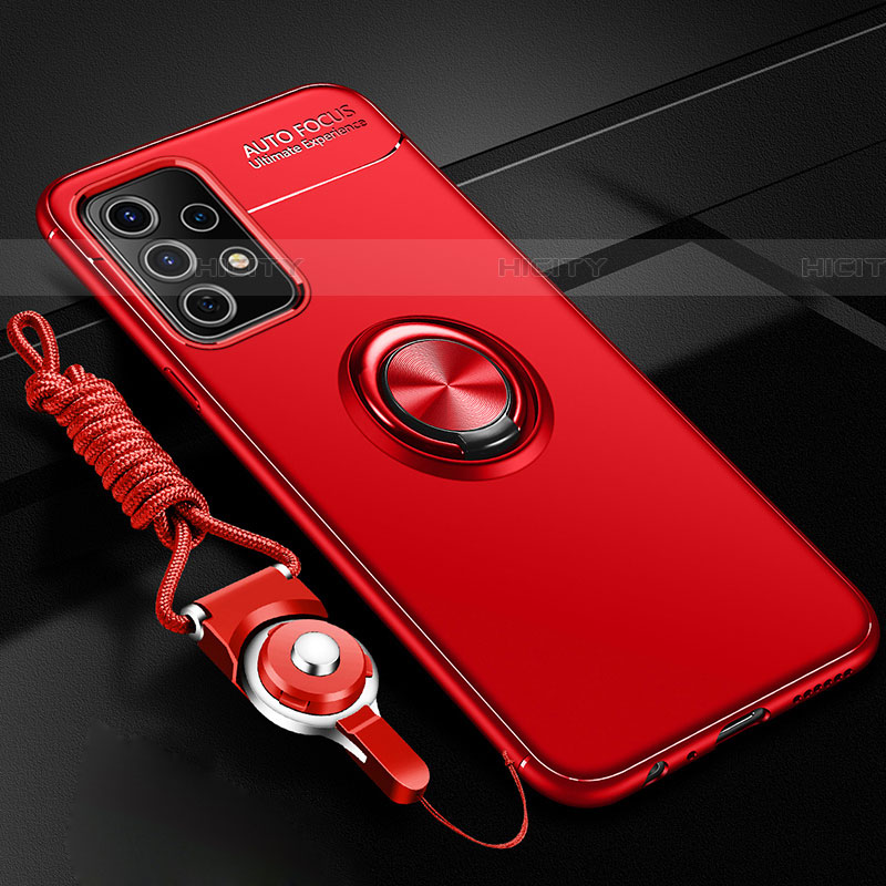 Coque Ultra Fine Silicone Souple Housse Etui avec Support Bague Anneau Aimante Magnetique JM3 pour Samsung Galaxy A52 5G Rouge et Noir Plus