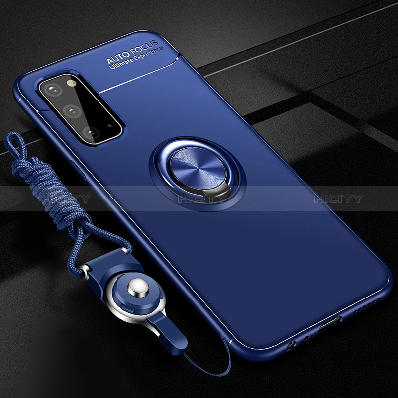 Coque Ultra Fine Silicone Souple Housse Etui avec Support Bague Anneau Aimante Magnetique JM3 pour Samsung Galaxy S20 5G Bleu Plus