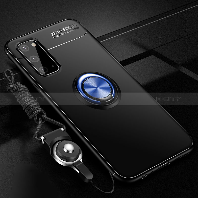 Coque Ultra Fine Silicone Souple Housse Etui avec Support Bague Anneau Aimante Magnetique JM3 pour Samsung Galaxy S20 5G Bleu et Noir Plus