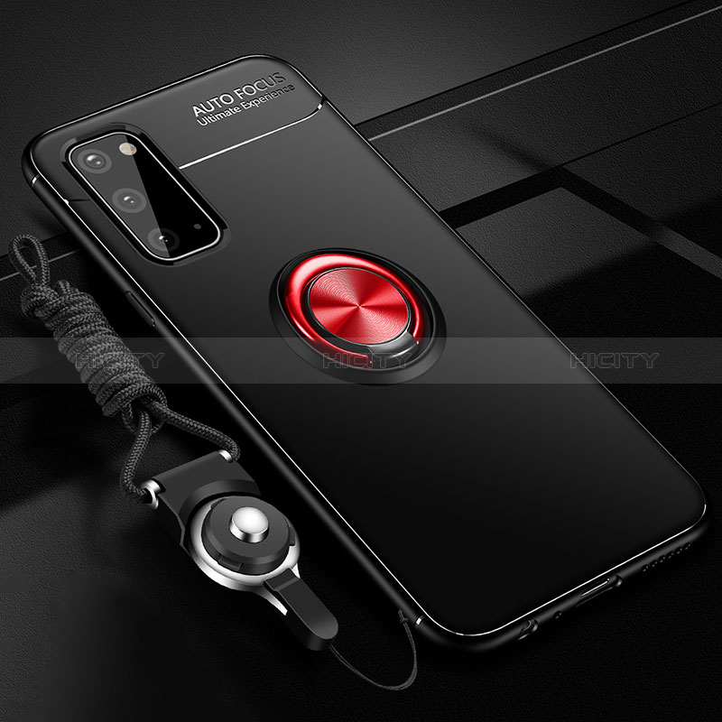 Coque Ultra Fine Silicone Souple Housse Etui avec Support Bague Anneau Aimante Magnetique JM3 pour Samsung Galaxy S20 5G Rouge et Noir Plus