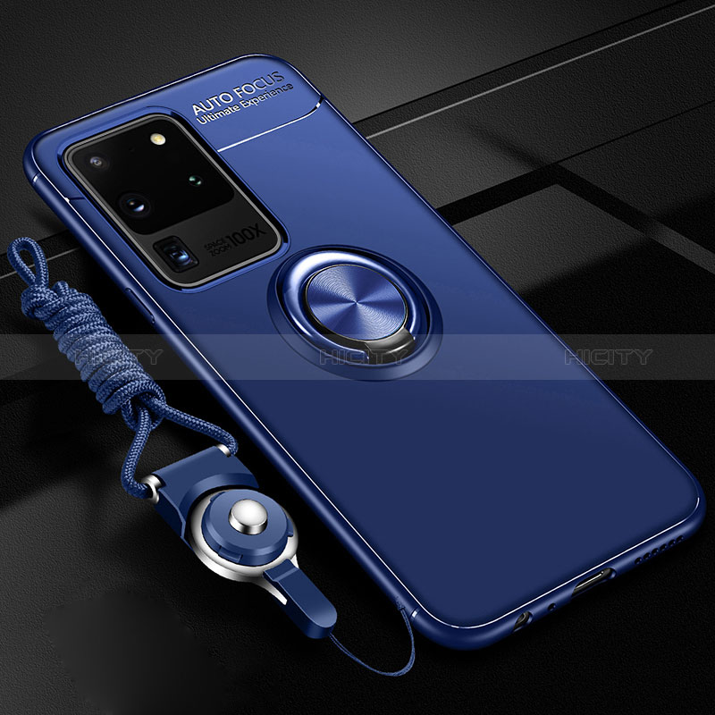 Coque Ultra Fine Silicone Souple Housse Etui avec Support Bague Anneau Aimante Magnetique JM3 pour Samsung Galaxy S20 Ultra 5G Bleu Plus