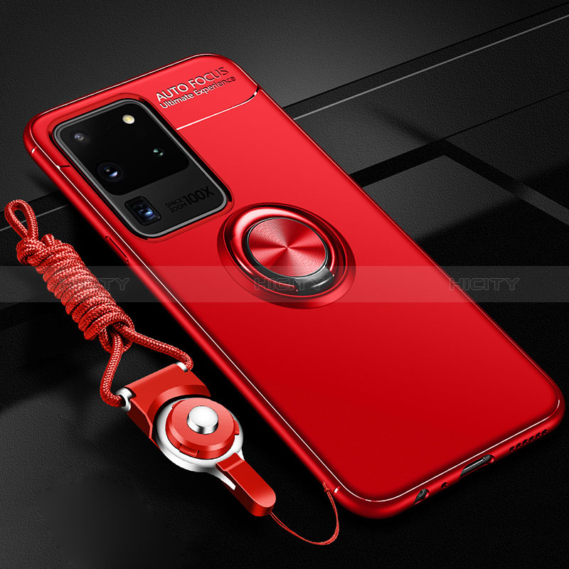 Coque Ultra Fine Silicone Souple Housse Etui avec Support Bague Anneau Aimante Magnetique JM3 pour Samsung Galaxy S20 Ultra 5G Rouge Plus