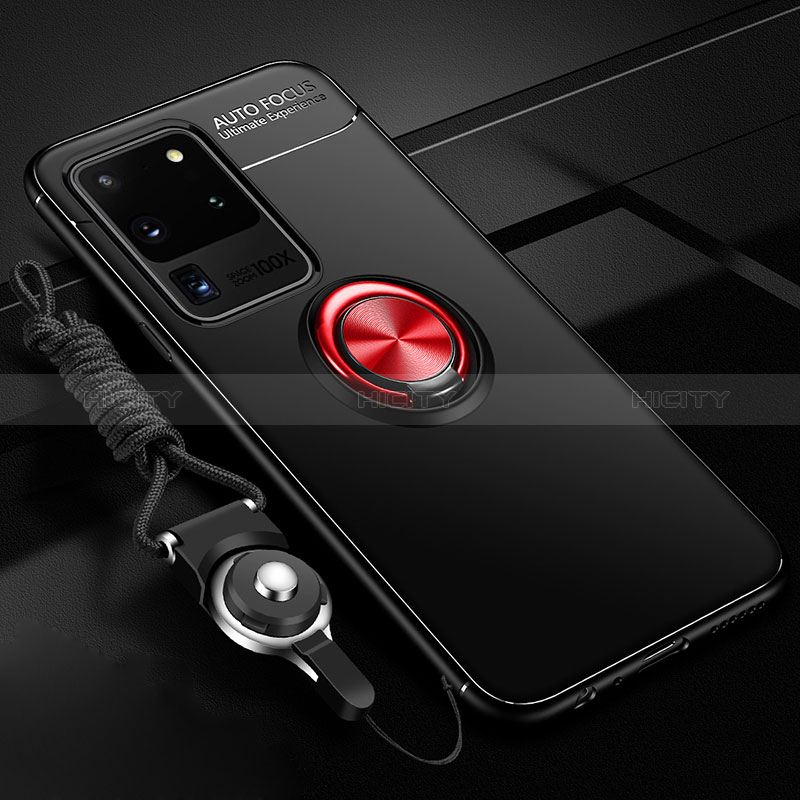 Coque Ultra Fine Silicone Souple Housse Etui avec Support Bague Anneau Aimante Magnetique JM3 pour Samsung Galaxy S20 Ultra 5G Rouge et Noir Plus