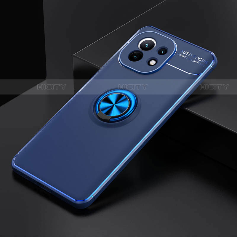 Coque Ultra Fine Silicone Souple Housse Etui avec Support Bague Anneau Aimante Magnetique K01 pour Xiaomi Mi 11 5G Bleu Plus