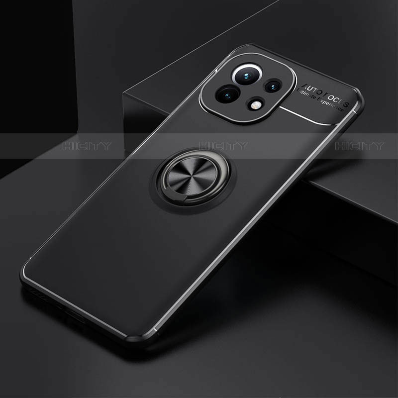 Coque Ultra Fine Silicone Souple Housse Etui avec Support Bague Anneau Aimante Magnetique K01 pour Xiaomi Mi 11 Lite 5G NE Noir Plus