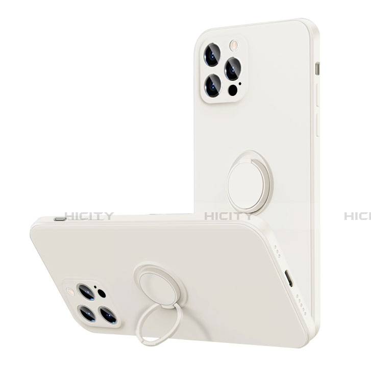 Coque Ultra Fine Silicone Souple Housse Etui avec Support Bague Anneau Aimante Magnetique N01 pour Apple iPhone 12 Pro Blanc Plus