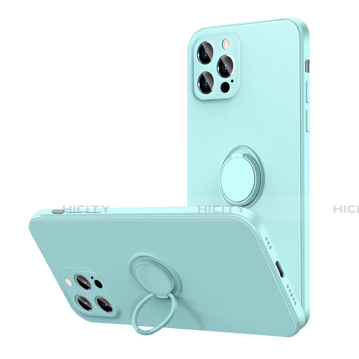 Coque Ultra Fine Silicone Souple Housse Etui avec Support Bague Anneau Aimante Magnetique N01 pour Apple iPhone 12 Pro Cyan Plus