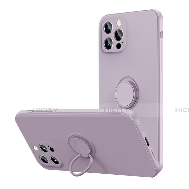 Coque Ultra Fine Silicone Souple Housse Etui avec Support Bague Anneau Aimante Magnetique N01 pour Apple iPhone 12 Pro Violet Clair Plus