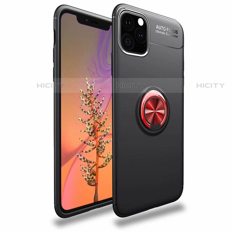 Coque Ultra Fine Silicone Souple Housse Etui avec Support Bague Anneau Aimante Magnetique pour Apple iPhone 11 Pro Max Rouge et Noir Plus