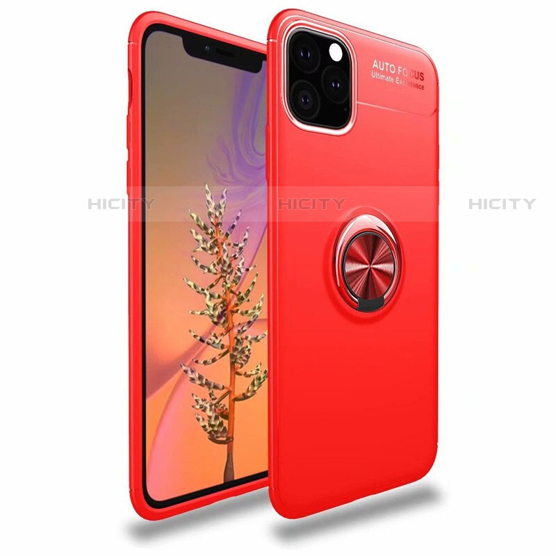 Coque Ultra Fine Silicone Souple Housse Etui avec Support Bague Anneau Aimante Magnetique pour Apple iPhone 11 Pro Rouge Plus