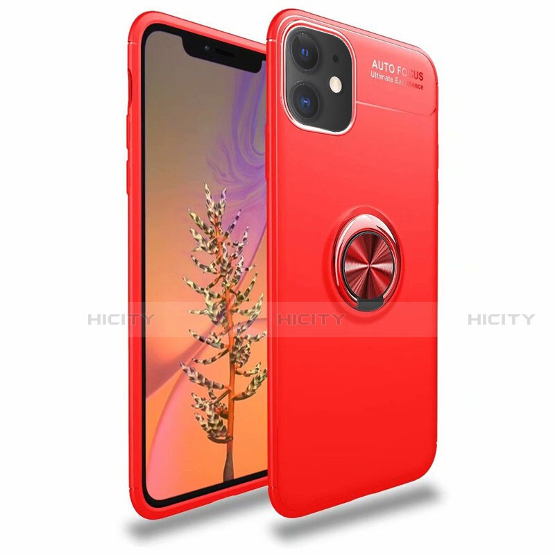 Coque Ultra Fine Silicone Souple Housse Etui avec Support Bague Anneau Aimante Magnetique pour Apple iPhone 11 Rouge Plus