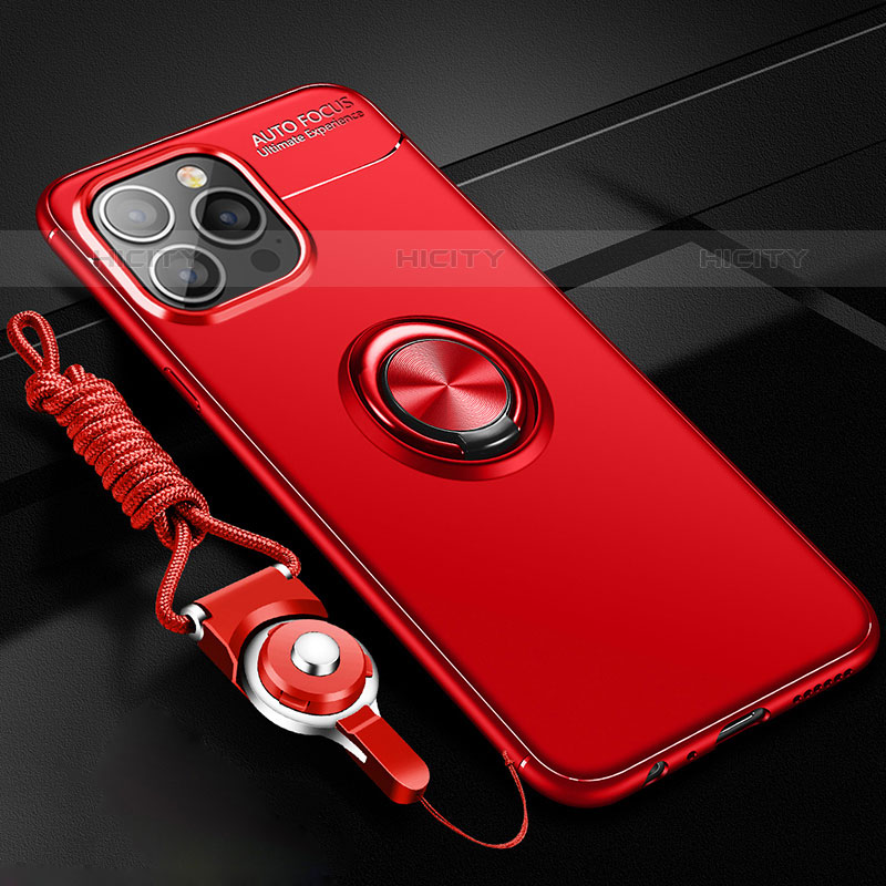 Coque Ultra Fine Silicone Souple Housse Etui avec Support Bague Anneau Aimante Magnetique pour Apple iPhone 15 Pro Max Rouge Plus