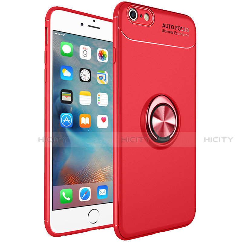 Coque Ultra Fine Silicone Souple Housse Etui avec Support Bague Anneau Aimante Magnetique pour Apple iPhone 6 Plus Rouge Plus