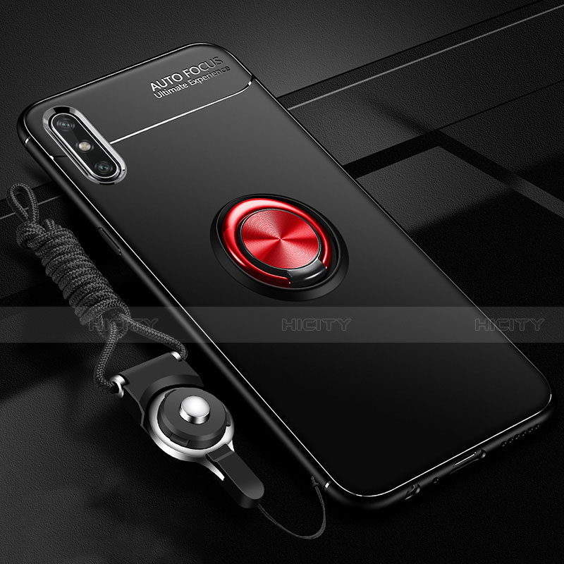 Coque Ultra Fine Silicone Souple Housse Etui avec Support Bague Anneau Aimante Magnetique pour Huawei Enjoy 10e Rouge et Noir Plus