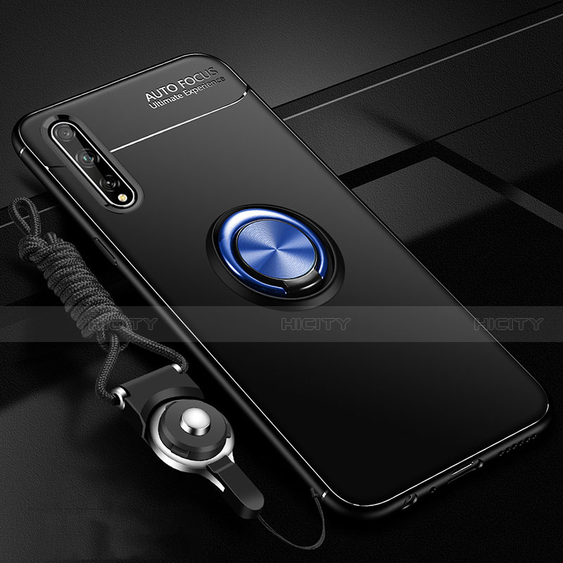 Coque Ultra Fine Silicone Souple Housse Etui avec Support Bague Anneau Aimante Magnetique pour Huawei Enjoy 10S Bleu et Noir Plus