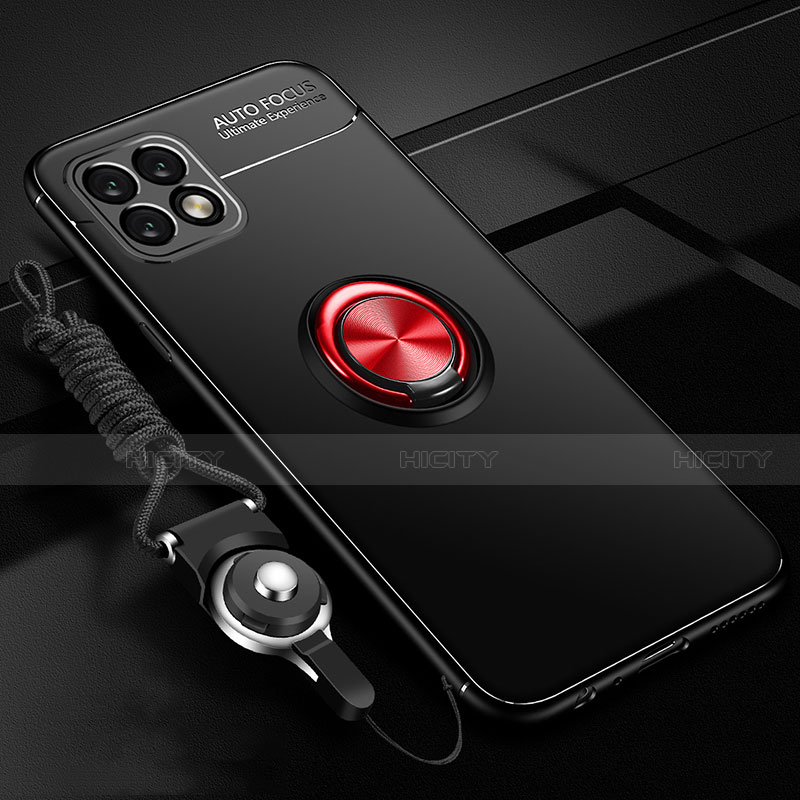 Coque Ultra Fine Silicone Souple Housse Etui avec Support Bague Anneau Aimante Magnetique pour Huawei Enjoy 20 5G Rouge et Noir Plus