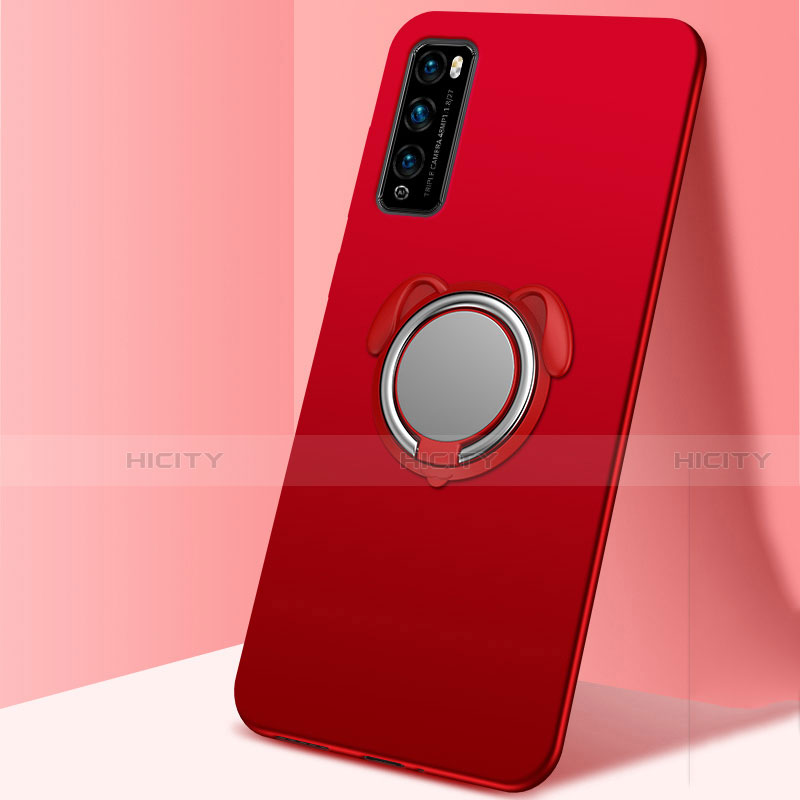 Coque Ultra Fine Silicone Souple Housse Etui avec Support Bague Anneau Aimante Magnetique pour Huawei Enjoy 20 Pro 5G Rouge Plus