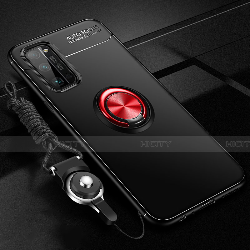 Coque Ultra Fine Silicone Souple Housse Etui avec Support Bague Anneau Aimante Magnetique pour Huawei Honor 30 Pro Rouge et Noir Plus