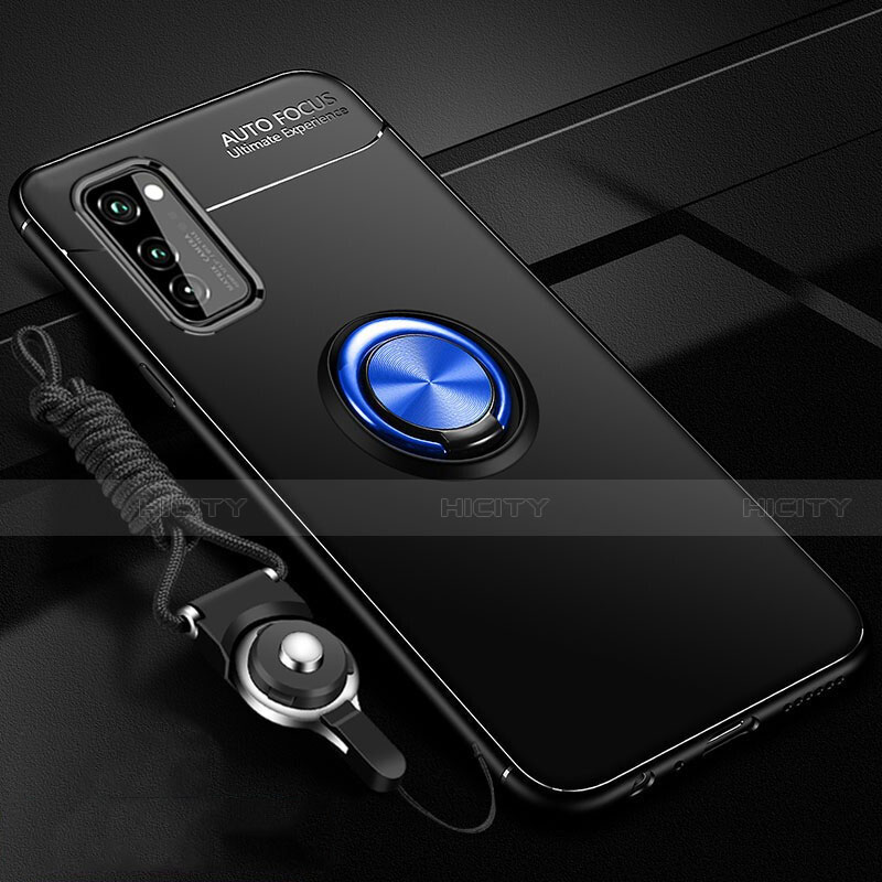 Coque Ultra Fine Silicone Souple Housse Etui avec Support Bague Anneau Aimante Magnetique pour Huawei Honor V30 5G Bleu et Noir Plus