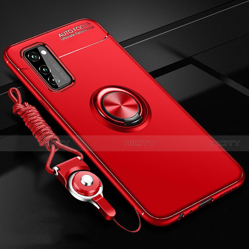 Coque Ultra Fine Silicone Souple Housse Etui avec Support Bague Anneau Aimante Magnetique pour Huawei Honor V30 5G Rouge Plus