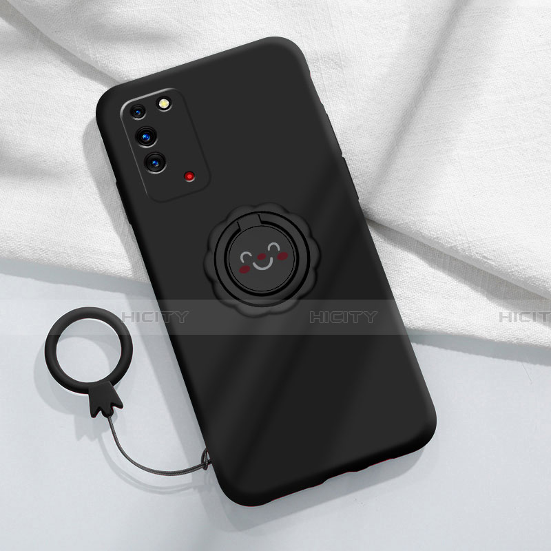 Coque Ultra Fine Silicone Souple Housse Etui avec Support Bague Anneau Aimante Magnetique pour Huawei Honor X10 5G Noir Plus