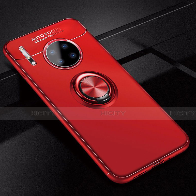 Coque Ultra Fine Silicone Souple Housse Etui avec Support Bague Anneau Aimante Magnetique pour Huawei Mate 30 Pro 5G Rouge Plus