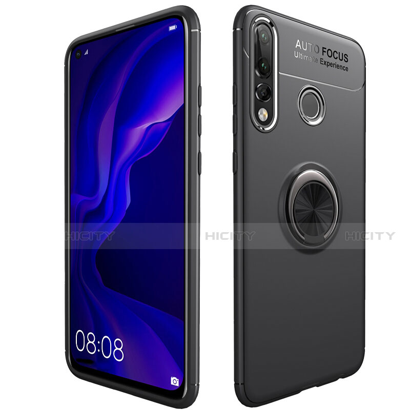 Coque Ultra Fine Silicone Souple Housse Etui avec Support Bague Anneau Aimante Magnetique pour Huawei Nova 4e Noir Plus