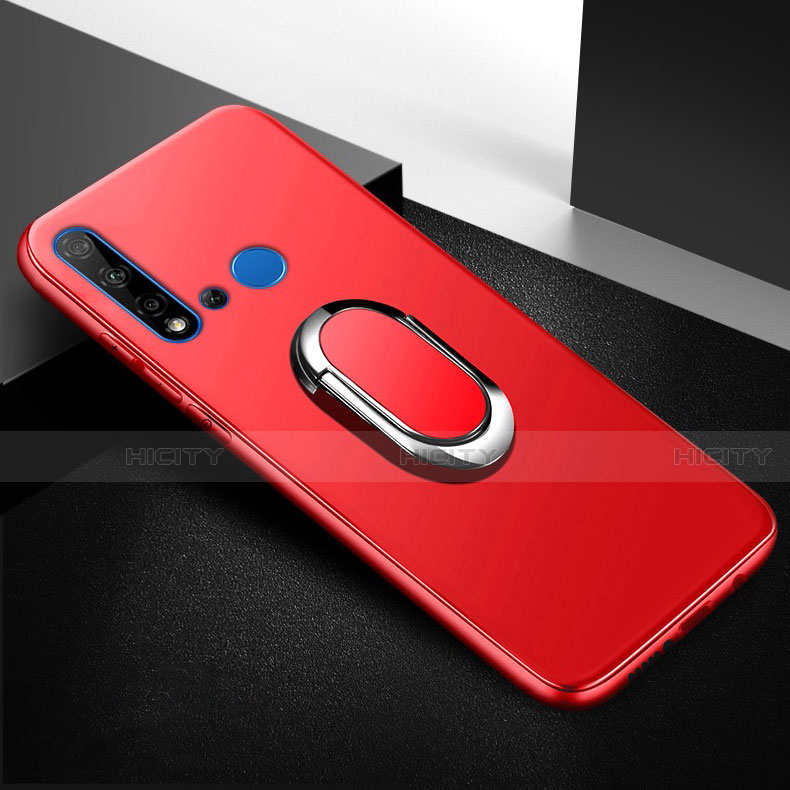 Coque Ultra Fine Silicone Souple Housse Etui avec Support Bague Anneau Aimante Magnetique pour Huawei Nova 5i Rouge Plus