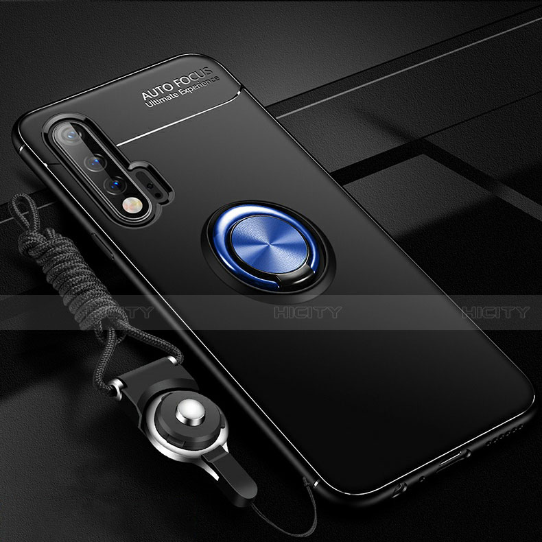 Coque Ultra Fine Silicone Souple Housse Etui avec Support Bague Anneau Aimante Magnetique pour Huawei Nova 6 5G Bleu et Noir Plus