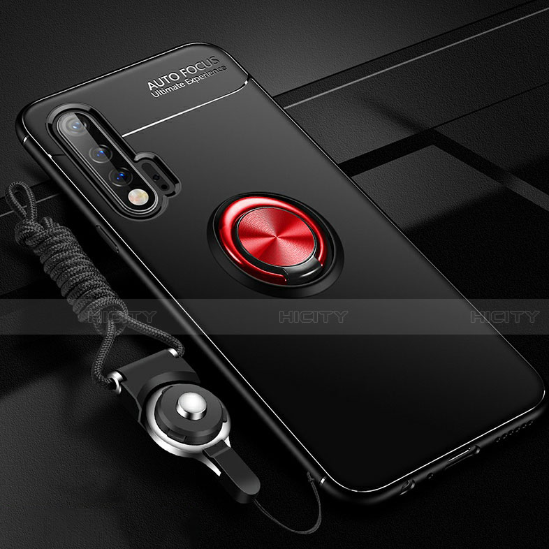 Coque Ultra Fine Silicone Souple Housse Etui avec Support Bague Anneau Aimante Magnetique pour Huawei Nova 6 5G Rouge et Noir Plus