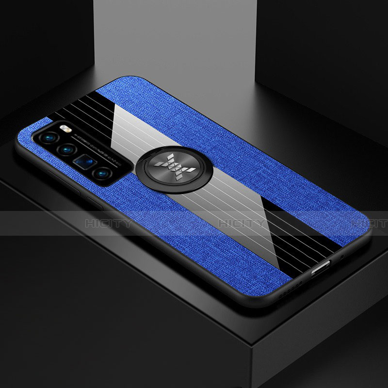 Coque Ultra Fine Silicone Souple Housse Etui avec Support Bague Anneau Aimante Magnetique pour Huawei Nova 7 Pro 5G Bleu Plus