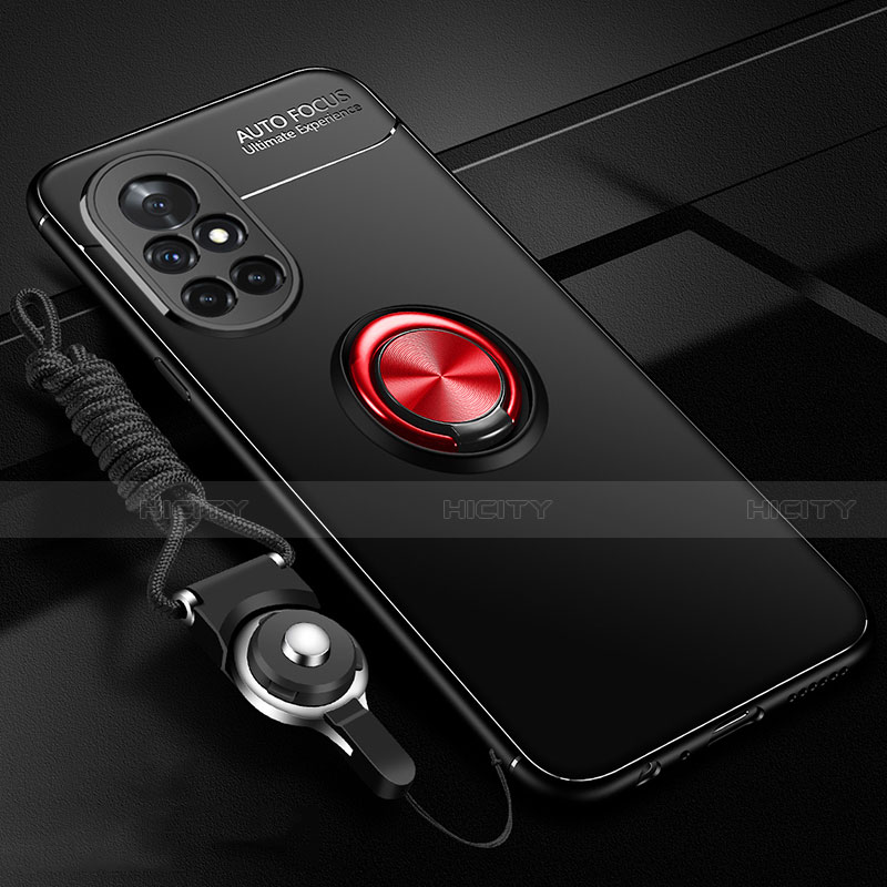 Coque Ultra Fine Silicone Souple Housse Etui avec Support Bague Anneau Aimante Magnetique pour Huawei Nova 8 5G Rouge et Noir Plus