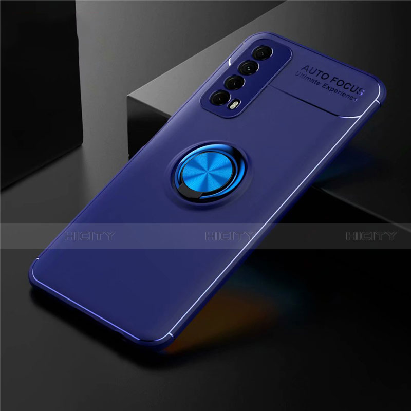 Coque Ultra Fine Silicone Souple Housse Etui avec Support Bague Anneau Aimante Magnetique pour Huawei P Smart (2021) Bleu Plus