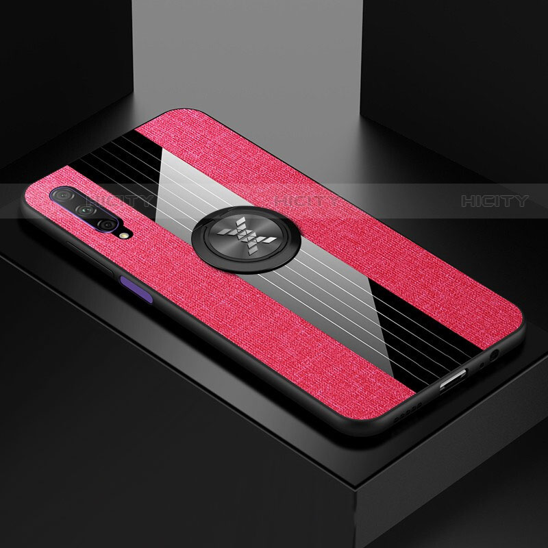 Coque Ultra Fine Silicone Souple Housse Etui avec Support Bague Anneau Aimante Magnetique pour Huawei P Smart Pro (2019) Rose Rouge Plus