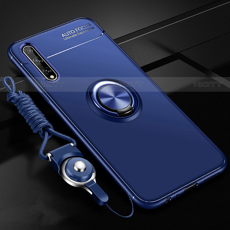 Coque Ultra Fine Silicone Souple Housse Etui avec Support Bague Anneau Aimante Magnetique pour Huawei P smart S Bleu Plus