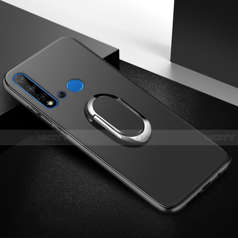 Coque Ultra Fine Silicone Souple Housse Etui avec Support Bague Anneau Aimante Magnetique pour Huawei P20 Lite (2019) Noir Plus