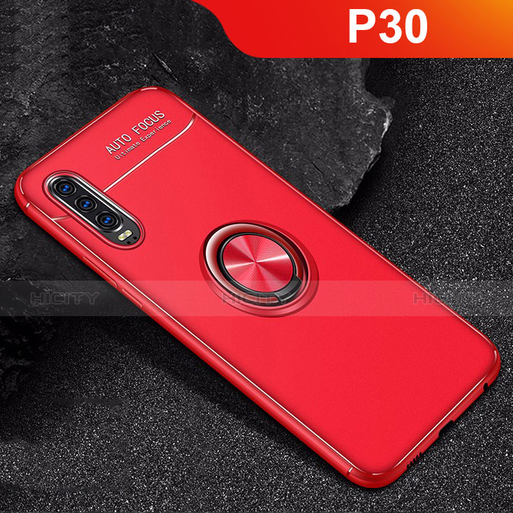 Coque Ultra Fine Silicone Souple Housse Etui avec Support Bague Anneau Aimante Magnetique pour Huawei P30 Rouge Plus