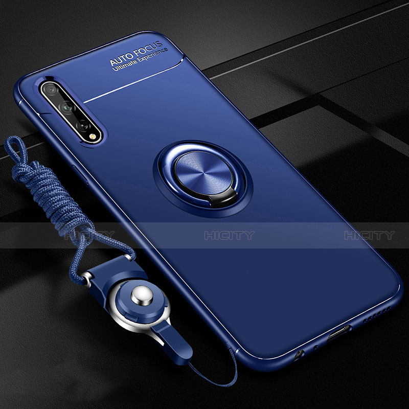 Coque Ultra Fine Silicone Souple Housse Etui avec Support Bague Anneau Aimante Magnetique pour Huawei Y8p Bleu Plus