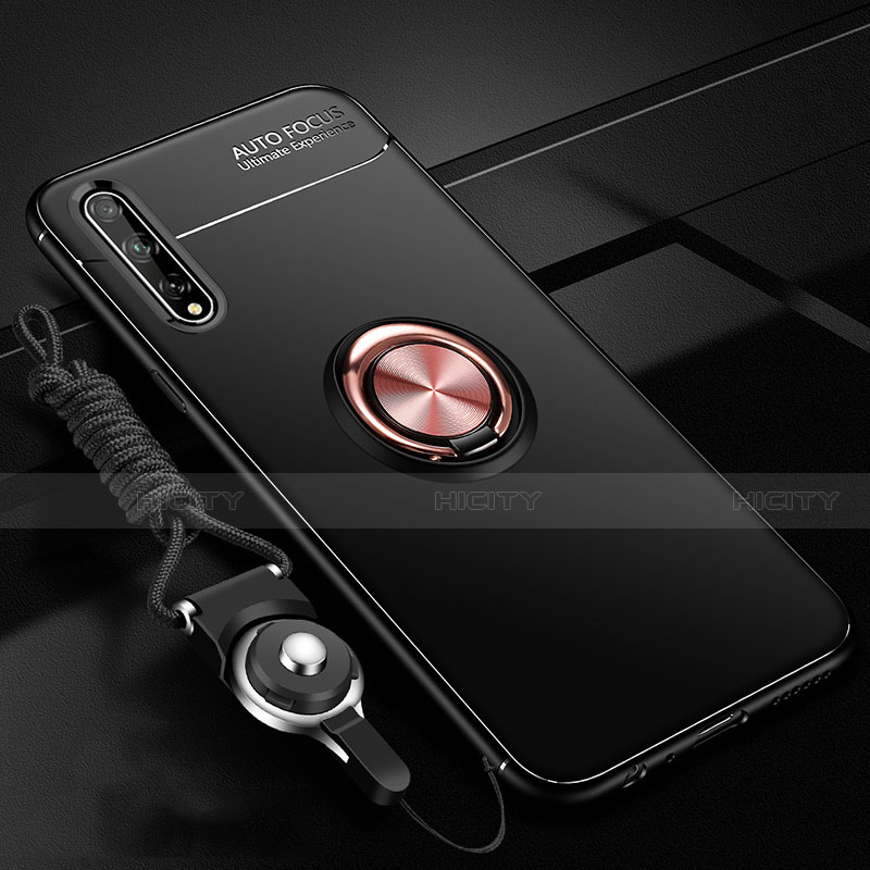 Coque Ultra Fine Silicone Souple Housse Etui avec Support Bague Anneau Aimante Magnetique pour Huawei Y8p Or et Noir Plus