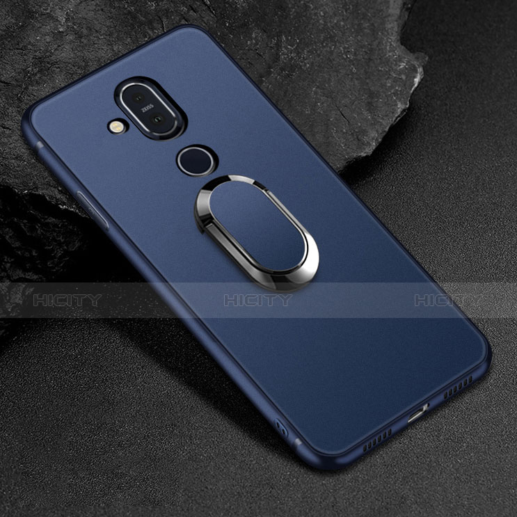 Coque Ultra Fine Silicone Souple Housse Etui avec Support Bague Anneau Aimante Magnetique pour Nokia 7.1 Plus Bleu Plus