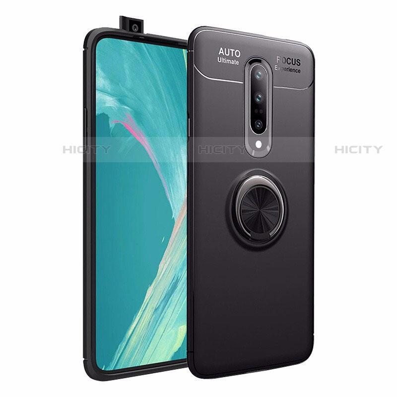 Coque Ultra Fine Silicone Souple Housse Etui avec Support Bague Anneau Aimante Magnetique pour OnePlus 7 Pro Noir Plus