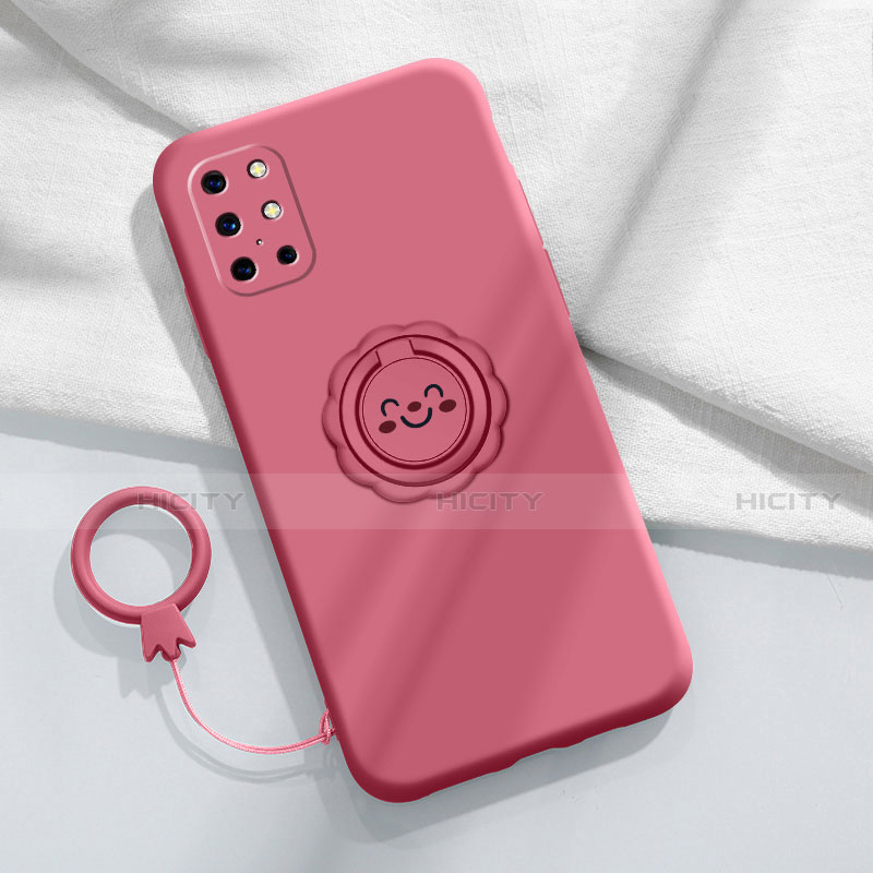 Coque Ultra Fine Silicone Souple Housse Etui avec Support Bague Anneau Aimante Magnetique pour OnePlus 8T 5G Vin Rouge Plus