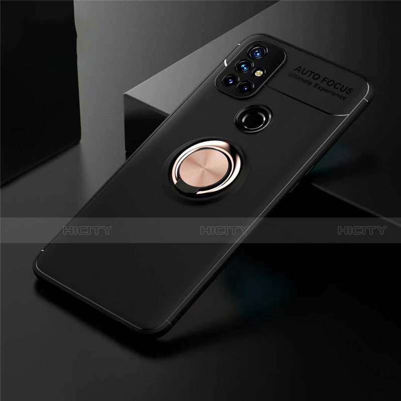 Coque Ultra Fine Silicone Souple Housse Etui avec Support Bague Anneau Aimante Magnetique pour OnePlus Nord N10 5G Or et Noir Plus