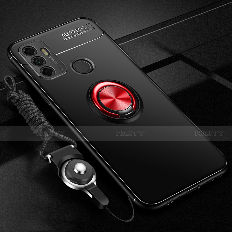 Coque Ultra Fine Silicone Souple Housse Etui avec Support Bague Anneau Aimante Magnetique pour Oppo A32 Rouge et Noir Plus